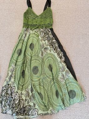 Green Crochet Bodice Boho Maxi Dress